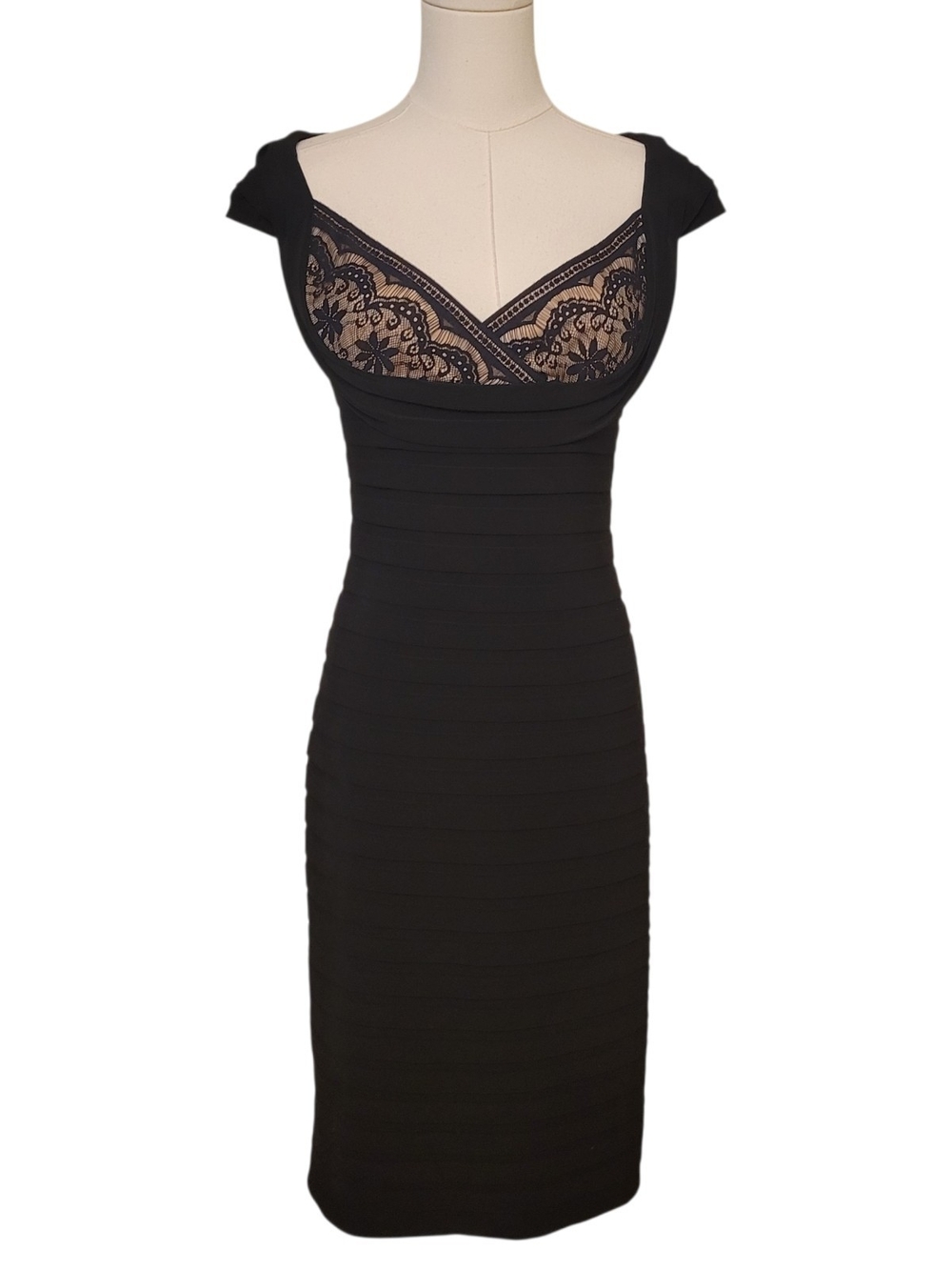 Adrianna Papell Black Lace-Detail Bodycon Dress Size 6